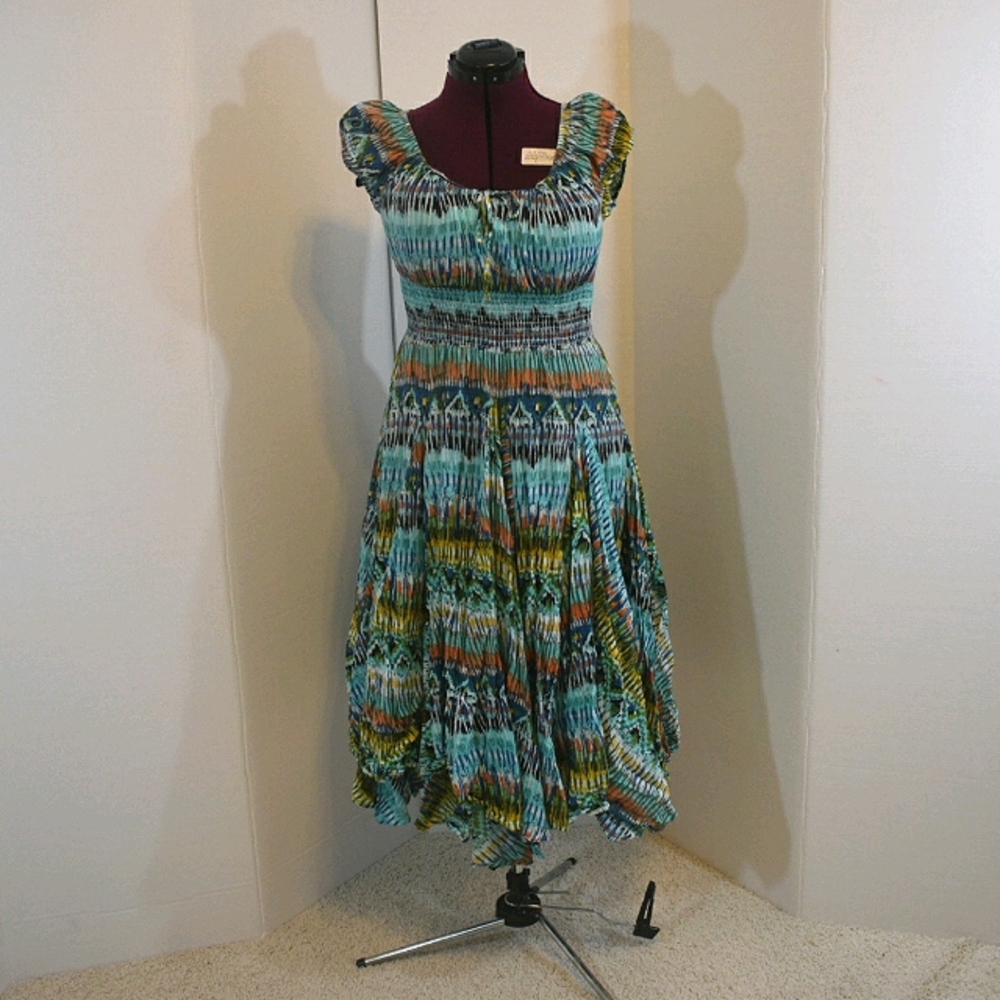 Chelsea & Theodore turquoise peasant dress. Size L